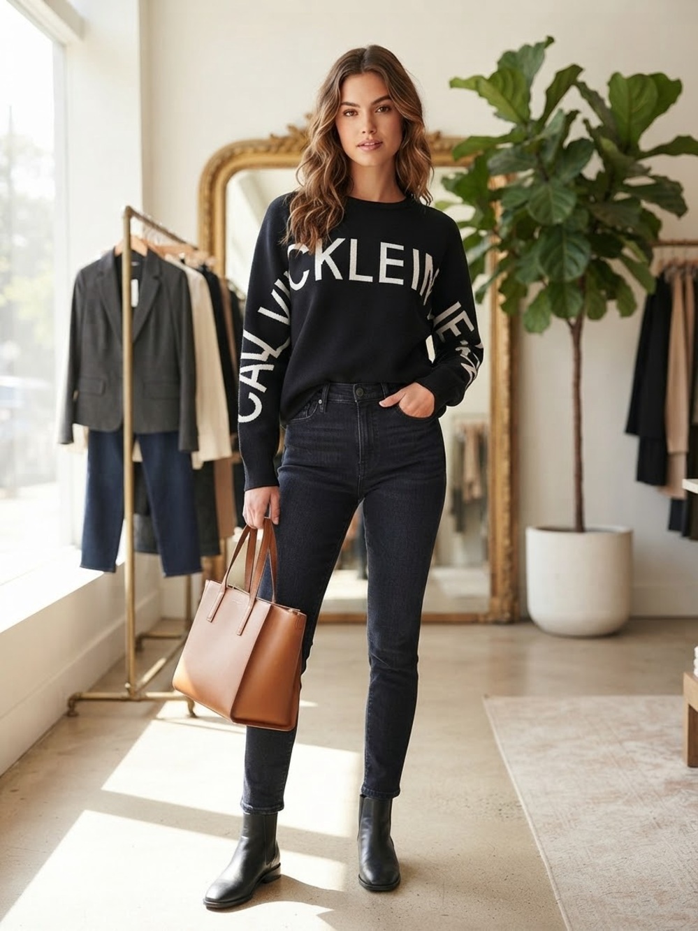 Calvin Klein Jeans Black Logo Knit Sweater Pullover